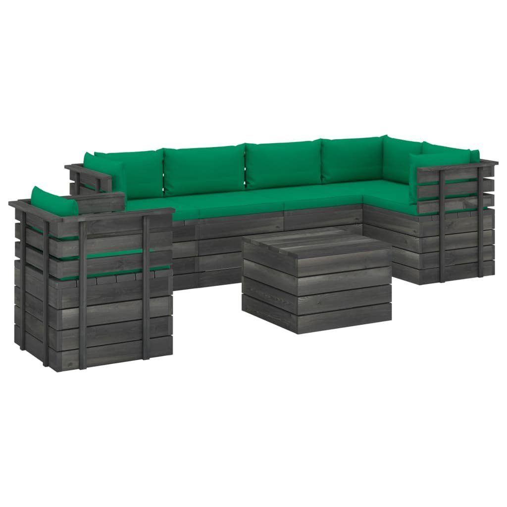 Paletten aus mit vidaXL Kissen 7-tlg. Gartenlounge-Set Grün Garten-Sofagarnitur (7-tlg) Kiefernholz,