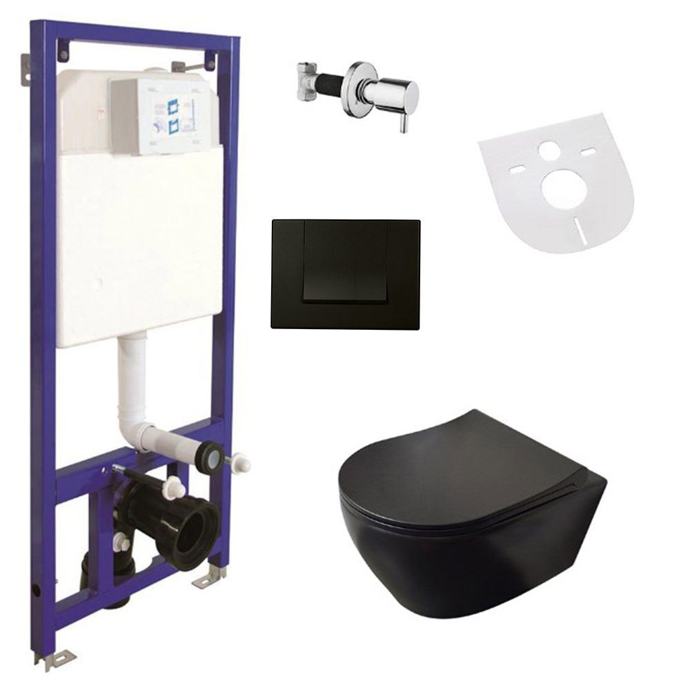 Belvit Tiefspül-WC AL6612KomplettSet, Belvit Spülrandloses Hänge-WC Komplettset Taharet-/Bidetfunktion