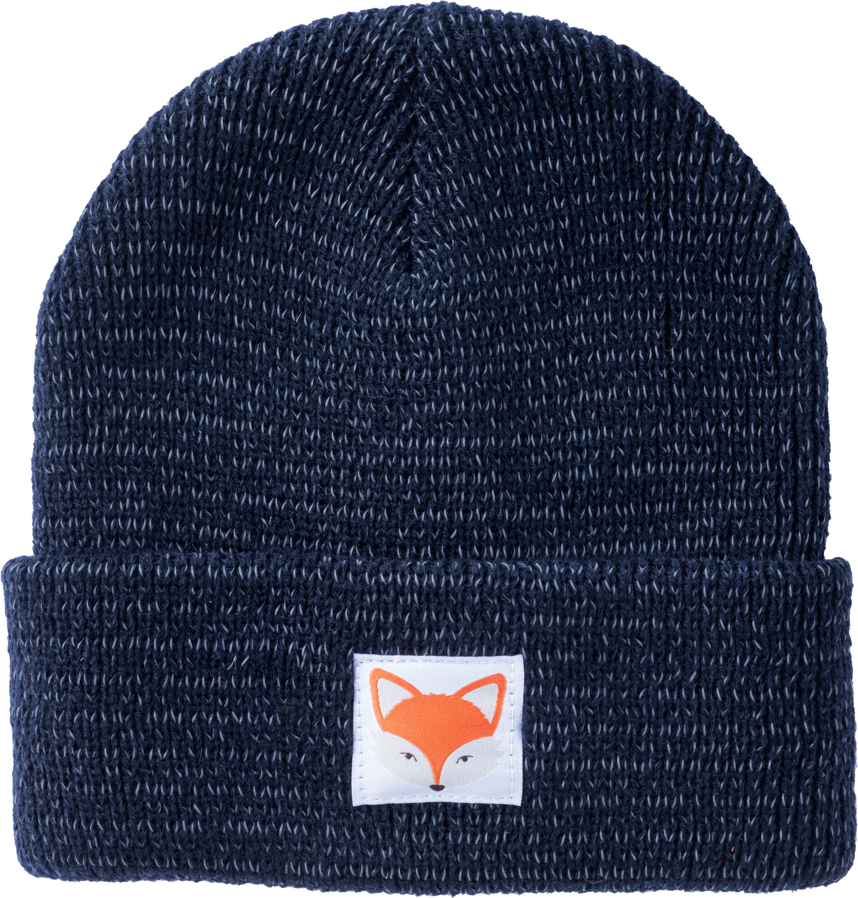 Baddery Beanie Reflektierende Mütze: "Fuchs" - Fox Tiere Wald Reflektor Sichtbarkeit,doppellagiger Strick, hochreflektierende Fasern, Patch-Motiv,One Size