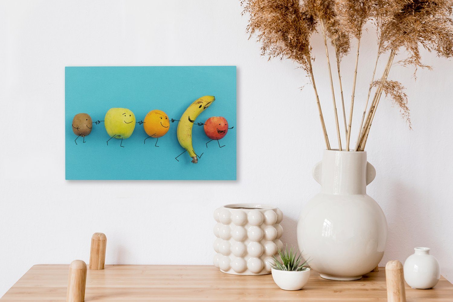 Smiley Wanddeko, Leinwandbilder, Leinwandbild Wandbild Obst (1 cm - - Blau, 30x20 OneMillionCanvasses® St), Aufhängefertig,