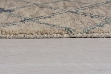 Wollteppich Wolle-Teppich Grau-Blau, Quasten, OCK GABE - Handgetuftet, 3450 g/qm, KADIMA DESIGN, Rechteckig, Höhe: 4 mm
