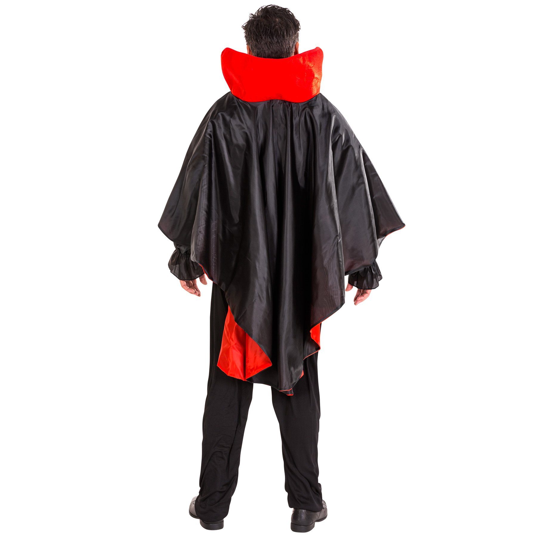 dressforfun Vampir-Kostüm Dracula, auch Blutsauger, in schwarz, Gr. S, Blouson, Muster vorn, Großer Umhang bindbar, Mit besonderem Stehkragen, Schwarze Leggins