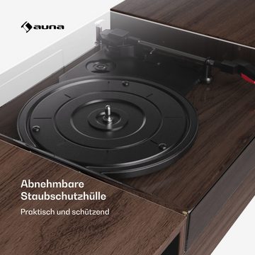 Auna TT-Play 2x10W BT RCA-Out 3 speed dark wood Plattenspieler (Riemenantrieb, Bluetooth, Bluetooth RCA 3 Speed Schallplattenspieler Audio Home)