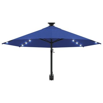 vidaXL Sonnenschirm Sonnenschirm Wandmontage mit LEDs Metallmast 300 cm Blau