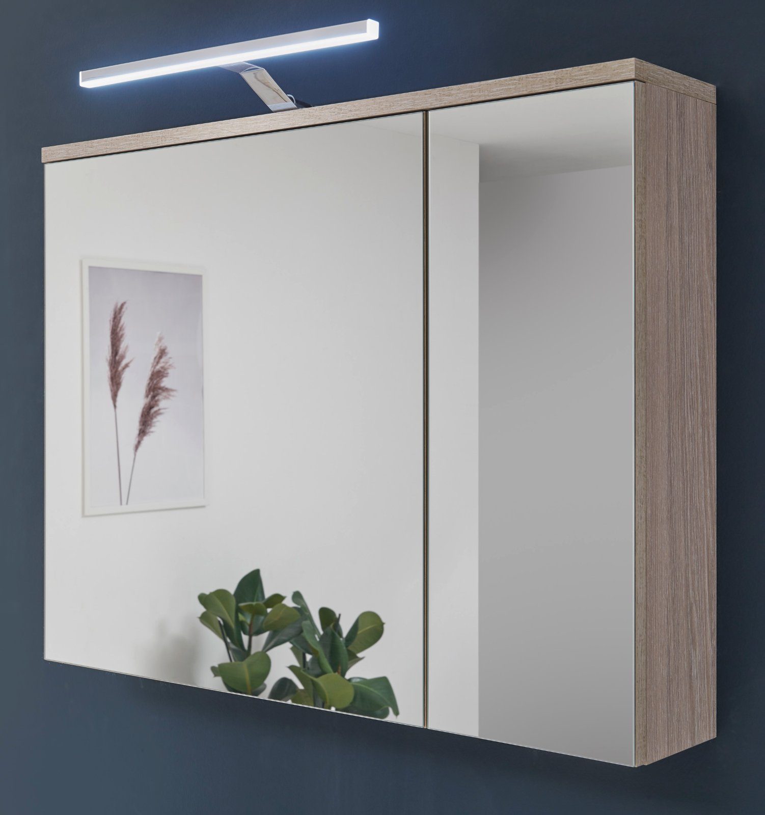 Furn.Design Badezimmerspiegelschrank Venni (Badschrank Set in Eiche Dekor, Breite  70 cm) mit Steckdose und LED Spiegellampe