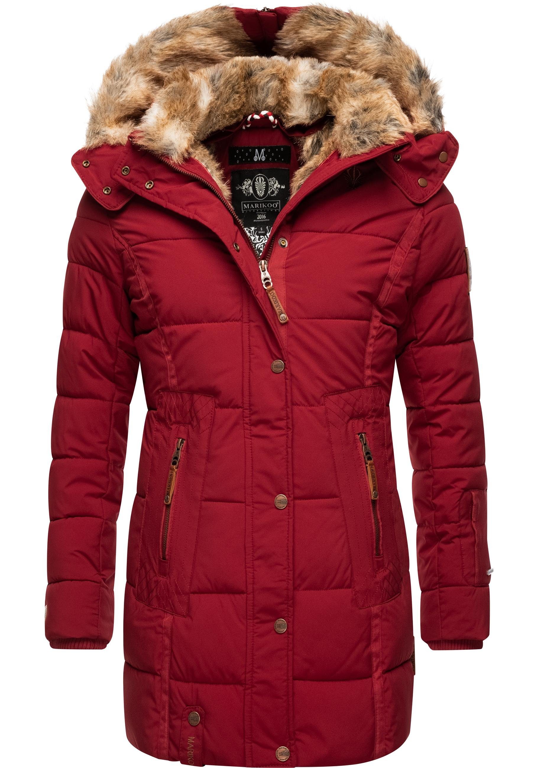 blutrot Winter Marikoo m. Jacke Steppmantel Wintermantel stylischer Lieblings Kunstpelz-Kapuze