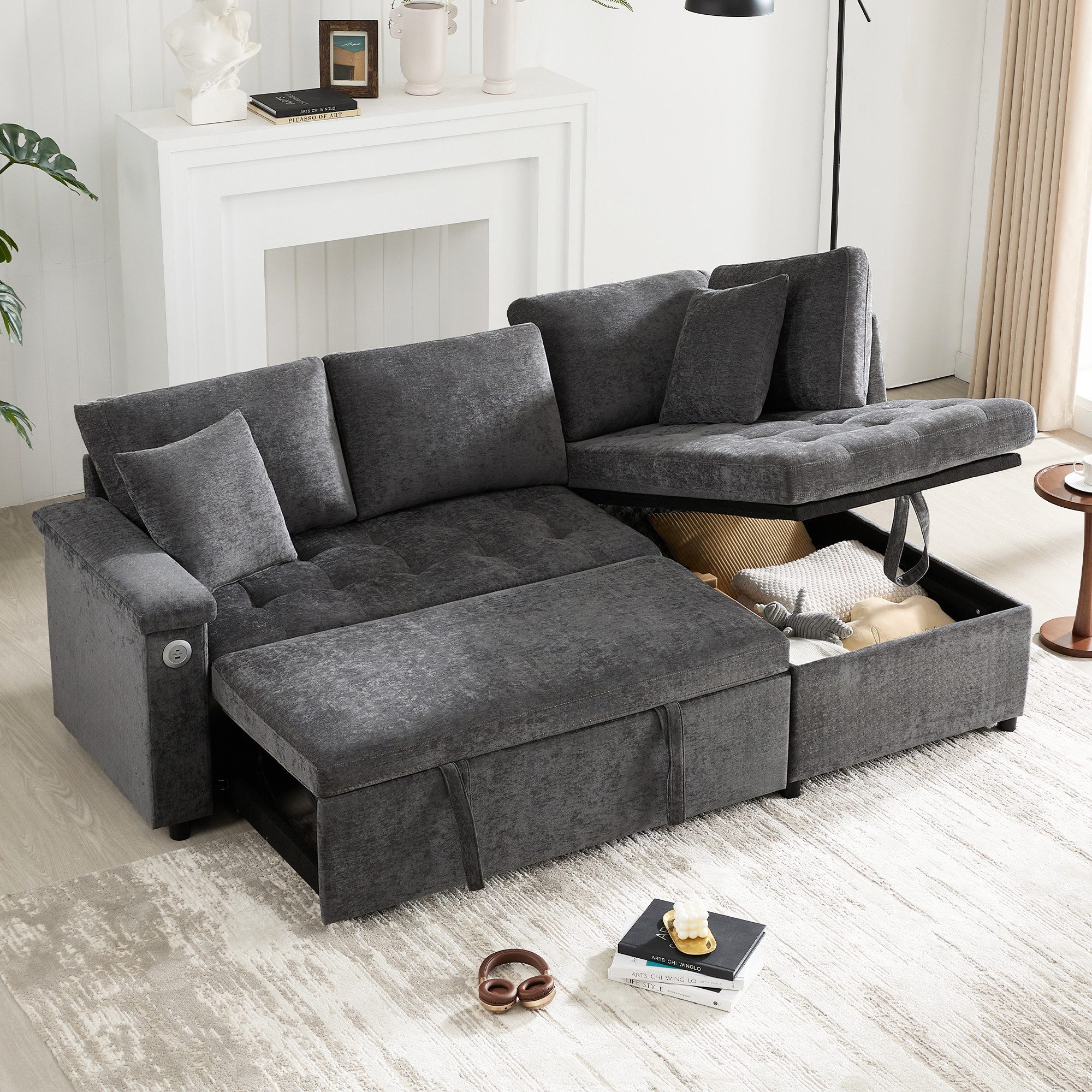 Merax Ecksofa ausziehbares Schlafsofa mit Bettfunktion & USB-Ladeanschluss, günstig online kaufen