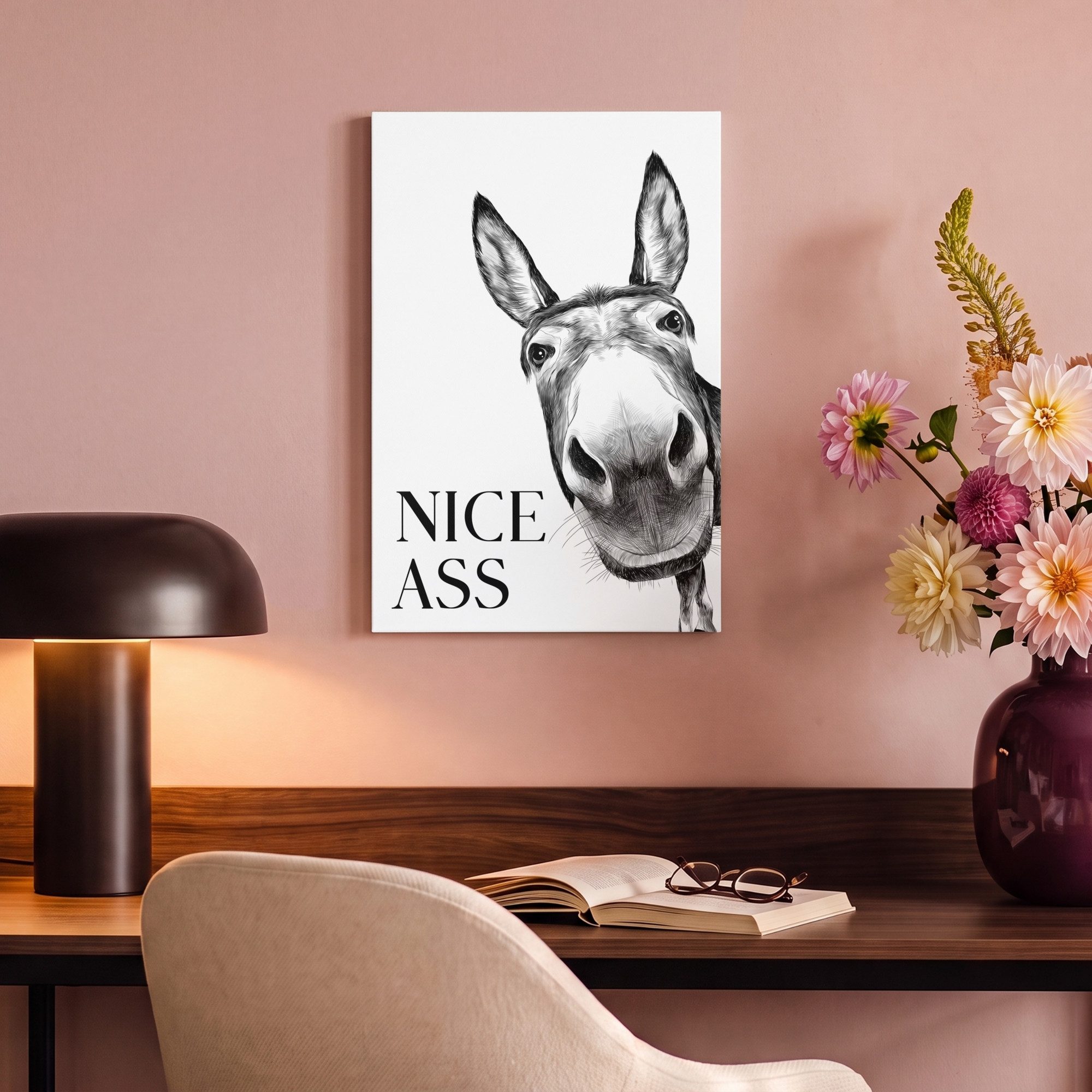 OneMillionCanvasses® Leinwandbild Zitat - Esel - Dieren - Nice ass - Sprüche, Fotodruck (1 St), Bilder für Badezimmer, Bad und Toiletten Deko, Bild WC 30x20 cm – Bild 4 von 5
