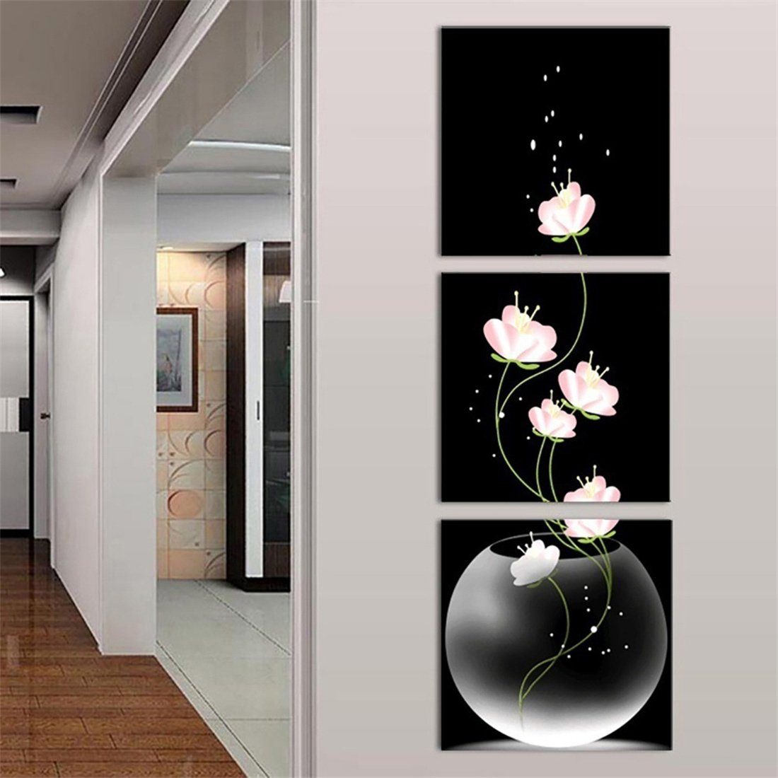 HOPPO~ Kerne ungerahmte Gemäldekerne, Wandbild x 3 Rosa moderne dekorative Tulpe