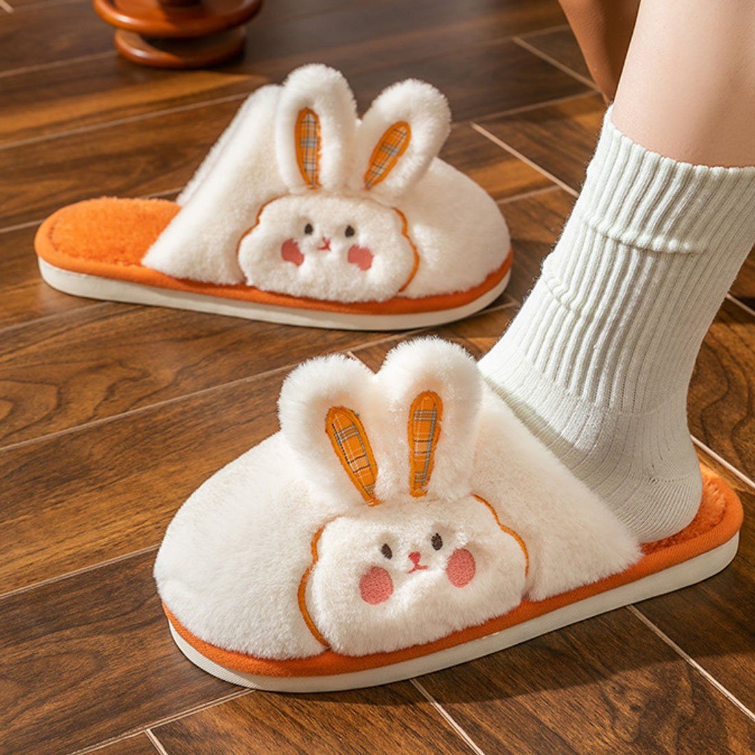 DÖRÖY Frauen Kaninchen rutschfeste Baumwolle Hausschuhe,warme Plüsch Schuhe.  Plüsch Hausschuhe