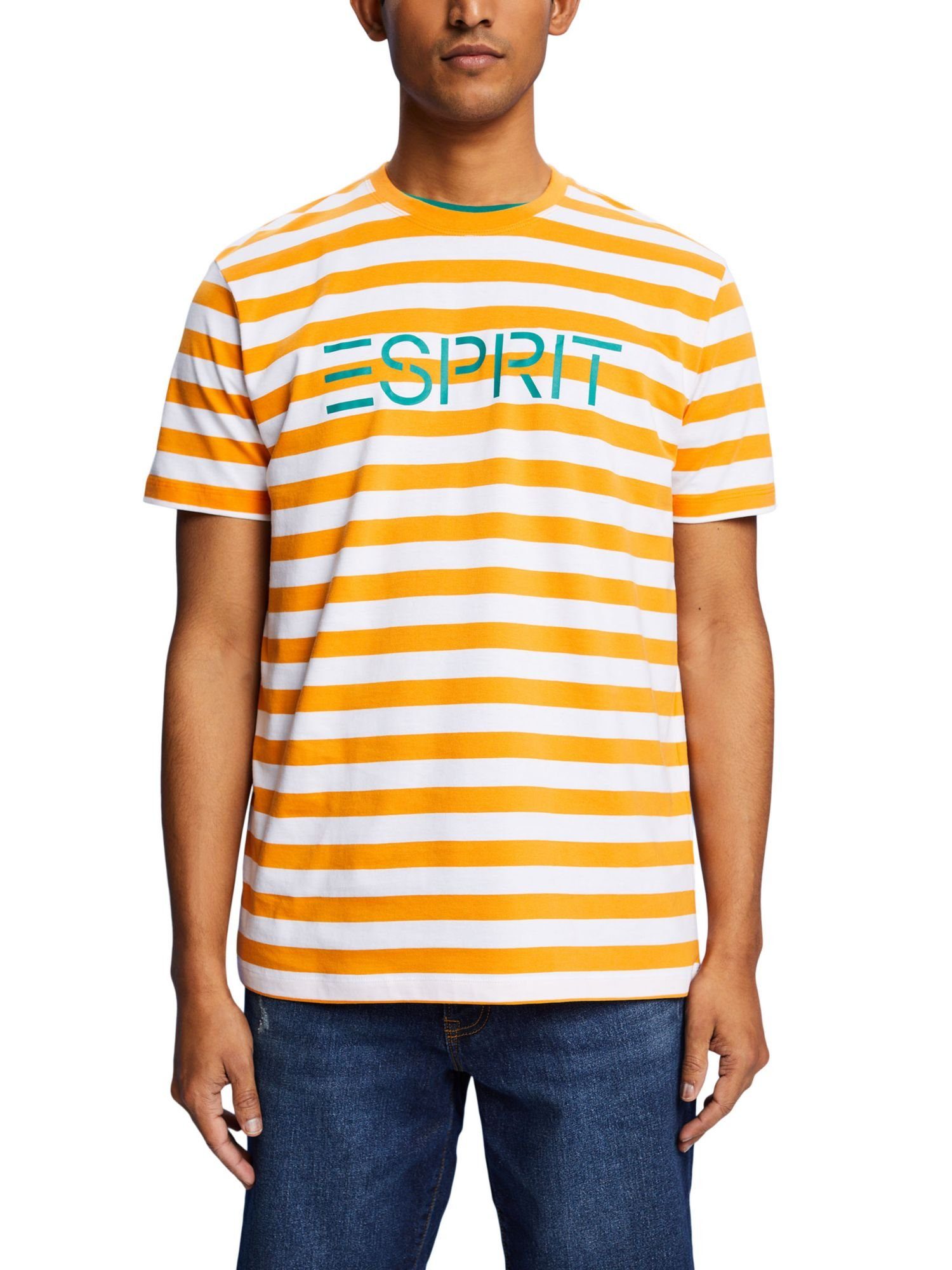 Gestreiftes Esprit Baumwoll-T-Shirt ORANGE T-Shirt (1-tlg)
