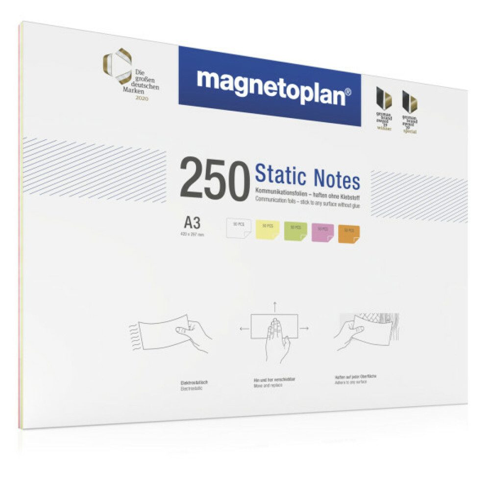 magnetoplan® Notizzettel Static Notes - DIN A3 - 5 Farben - 250 Stück