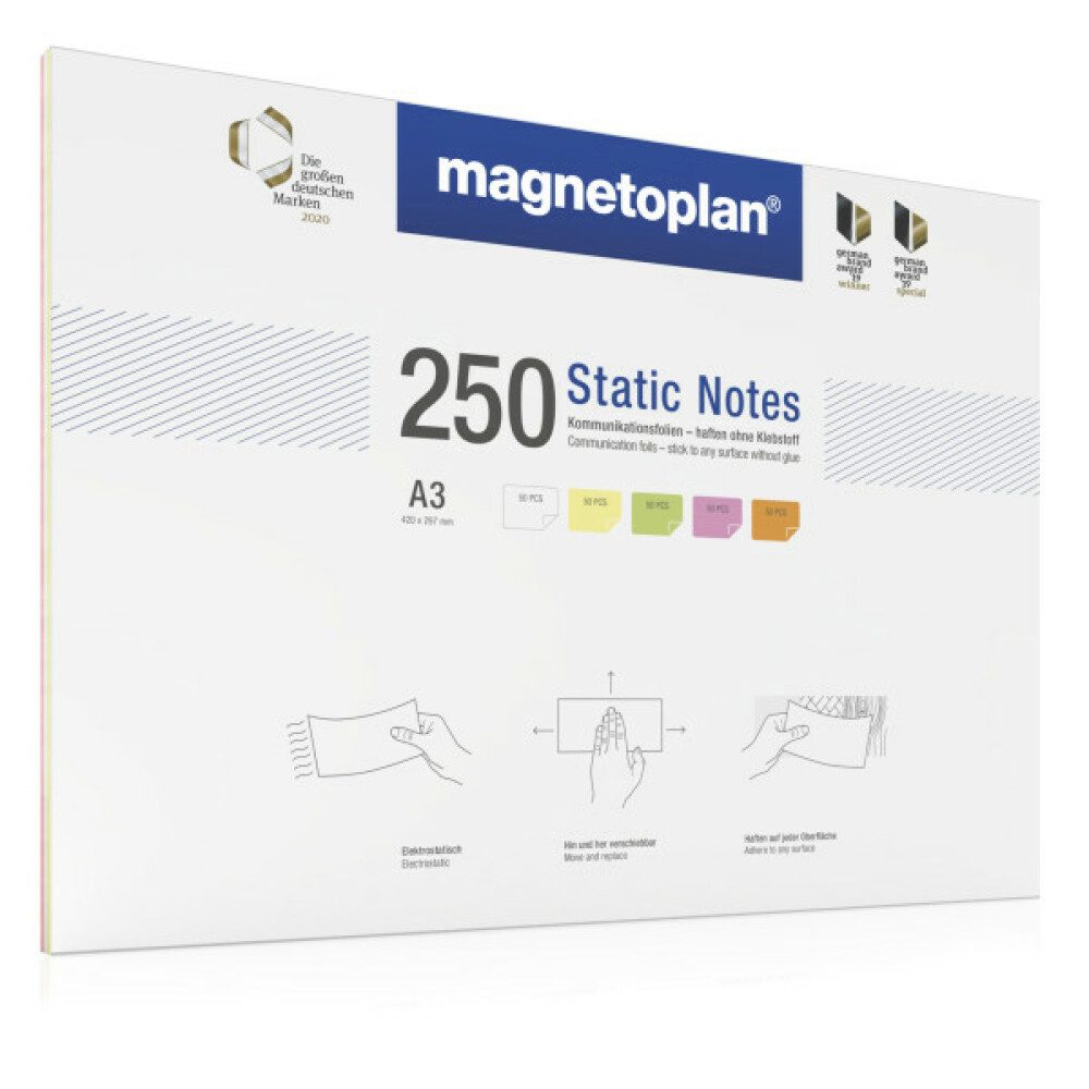 Notizzettel Static Notes - DIN A3 - 5 Farben - 250 Stück