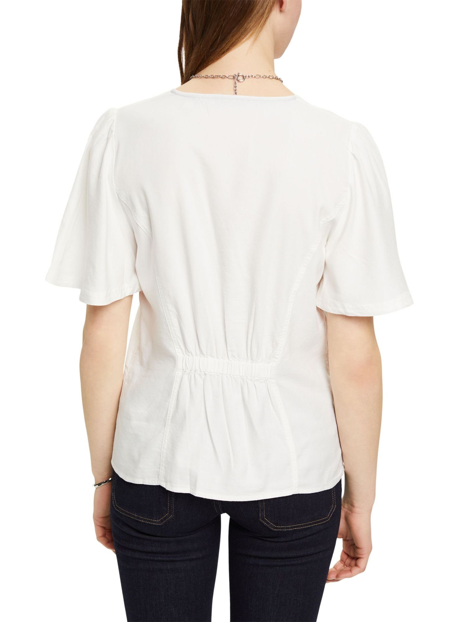 Kurzarmbluse Knöpfen Esprit WHITE Taillierte OFF Bluse mit