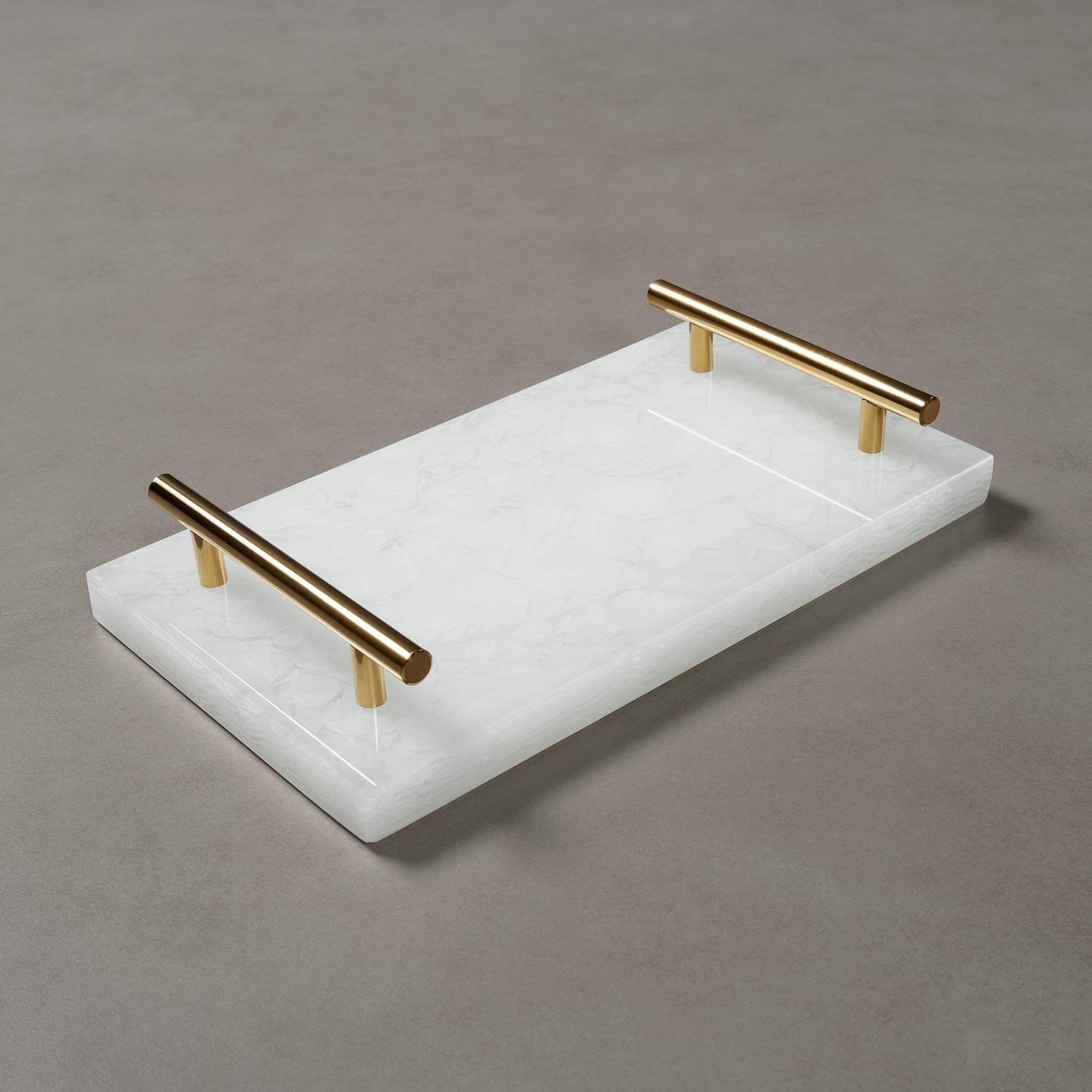 MAGNA Atelier Dekotablett NOTTING HILL mit GLASKERAMIK, Tablet, silber gold Metallgestell, 30x17x5cm Polar White