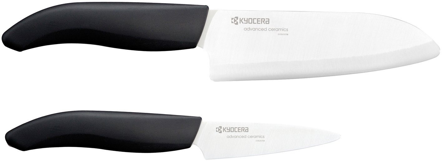 KYOCERA Messer-Set Gen (Set, 2-tlg), extrem scharfe Hochleistungskeramik-Klinge, (Schäl-/ Santokumesser) schwarz