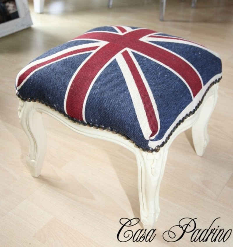 Casa Padrino Fußhocker Barock Fußhocker Union Jack / Creme - Hocker Englische Flagge Antik Stil England