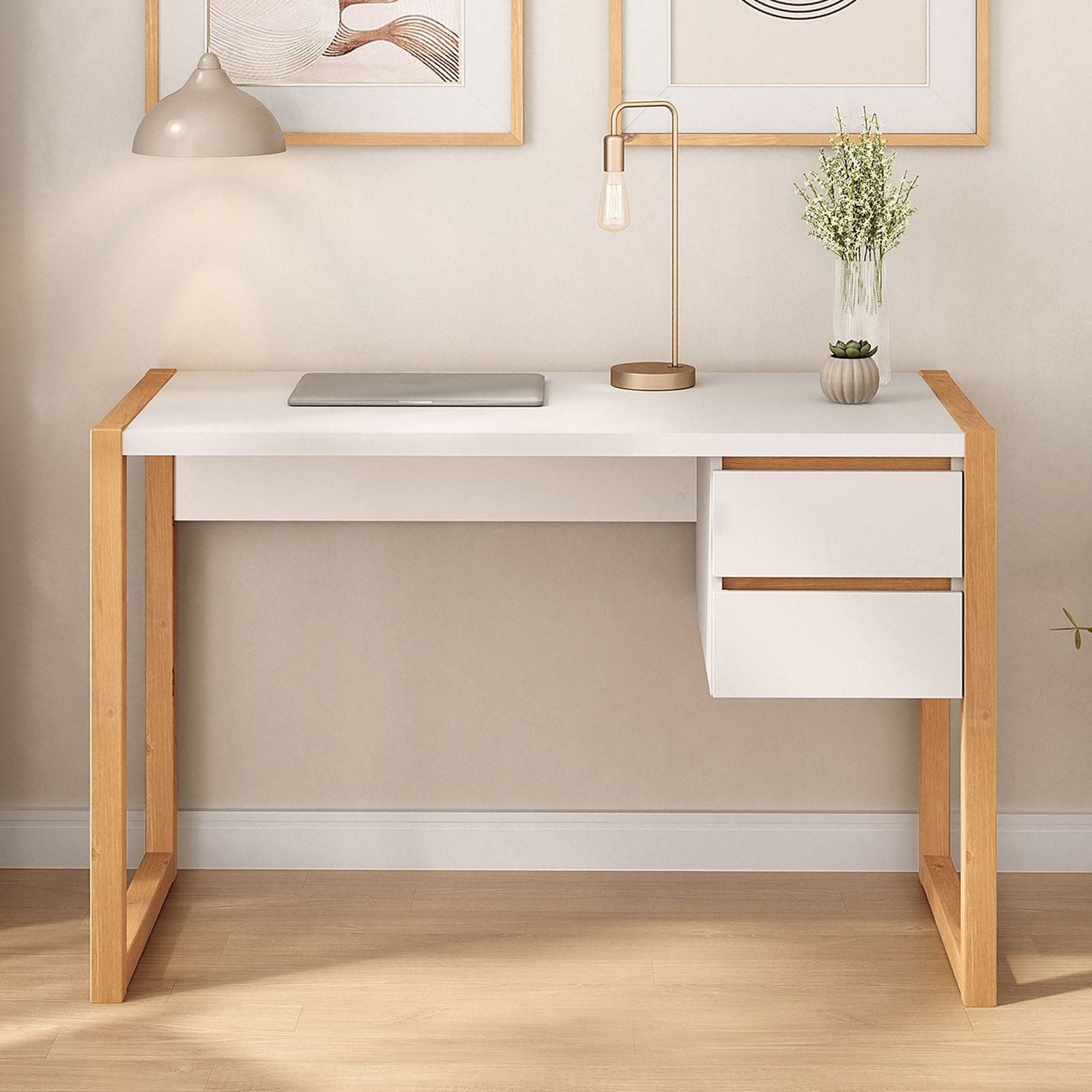 IDIMEX Schreibtisch BELINDA, Holztisch mit zwei Schubladen weiß/eiche günstig online kaufen