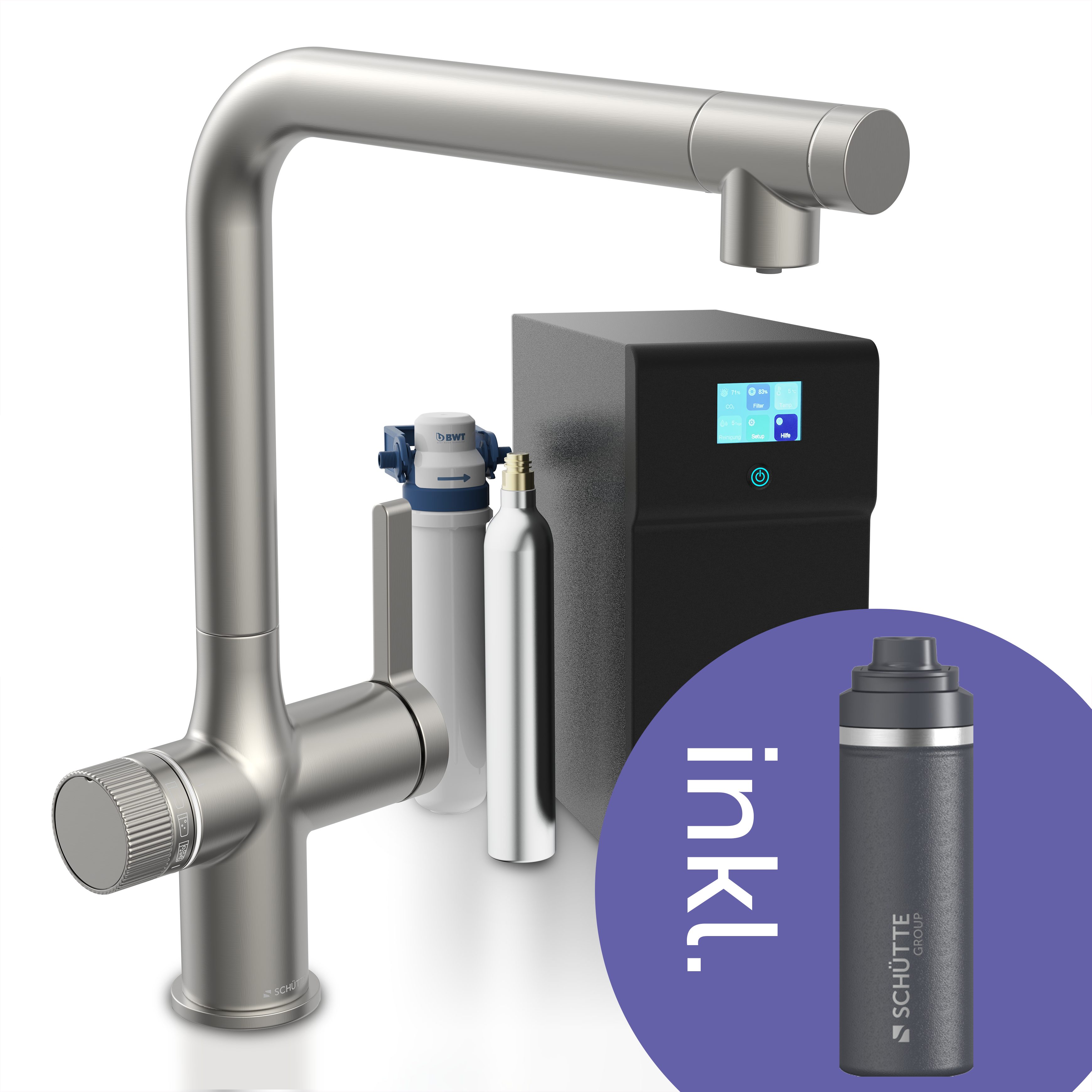 Schütte Küchenarmatur "AQUADUCT" Sprudelwasser-Spültischarmatur mit Kühlsystem, Filter, Filterkopf und handelsüblicher CO2-Kartusche