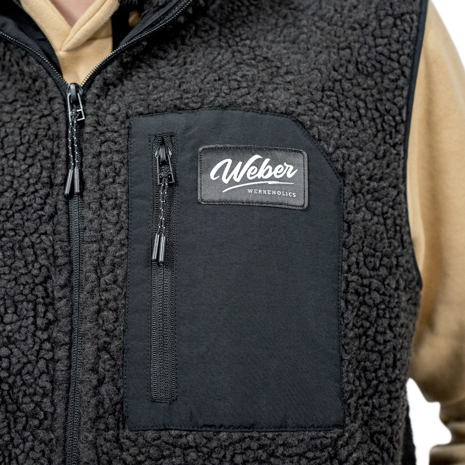 Weber GmbH Fleeceweste Sherpa Fleece Weste schwarz Teddy verstellbarer Bund, Teddy Fleece, mit Innentasche