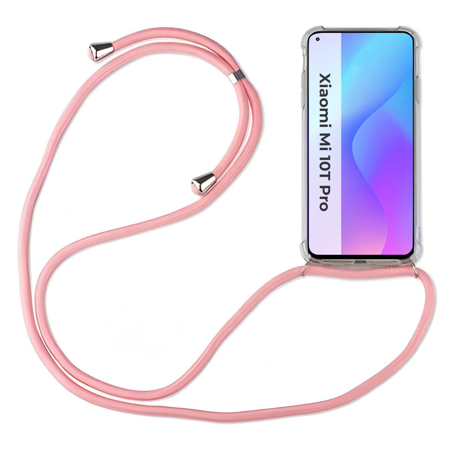 betterfon Handykette für Xiaomi Mi 10T Pro Handyhülle mit Band & Kordel Bumper Rosa, Hände frei – mit Silikonhülle & Schnur für flexiblen Alltag