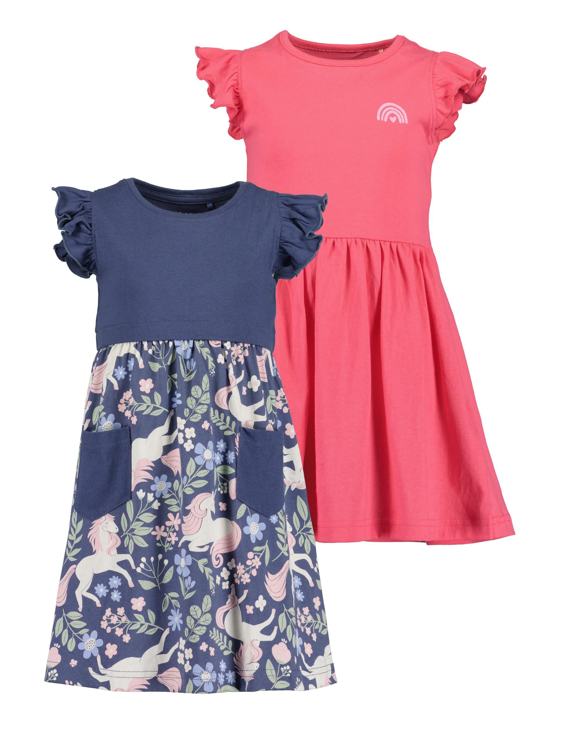 Blue Seven Jerseykleid (Packung, 2-tlg) 1x uni und 1x mit Alloverprint und aufgesetzten Taschen