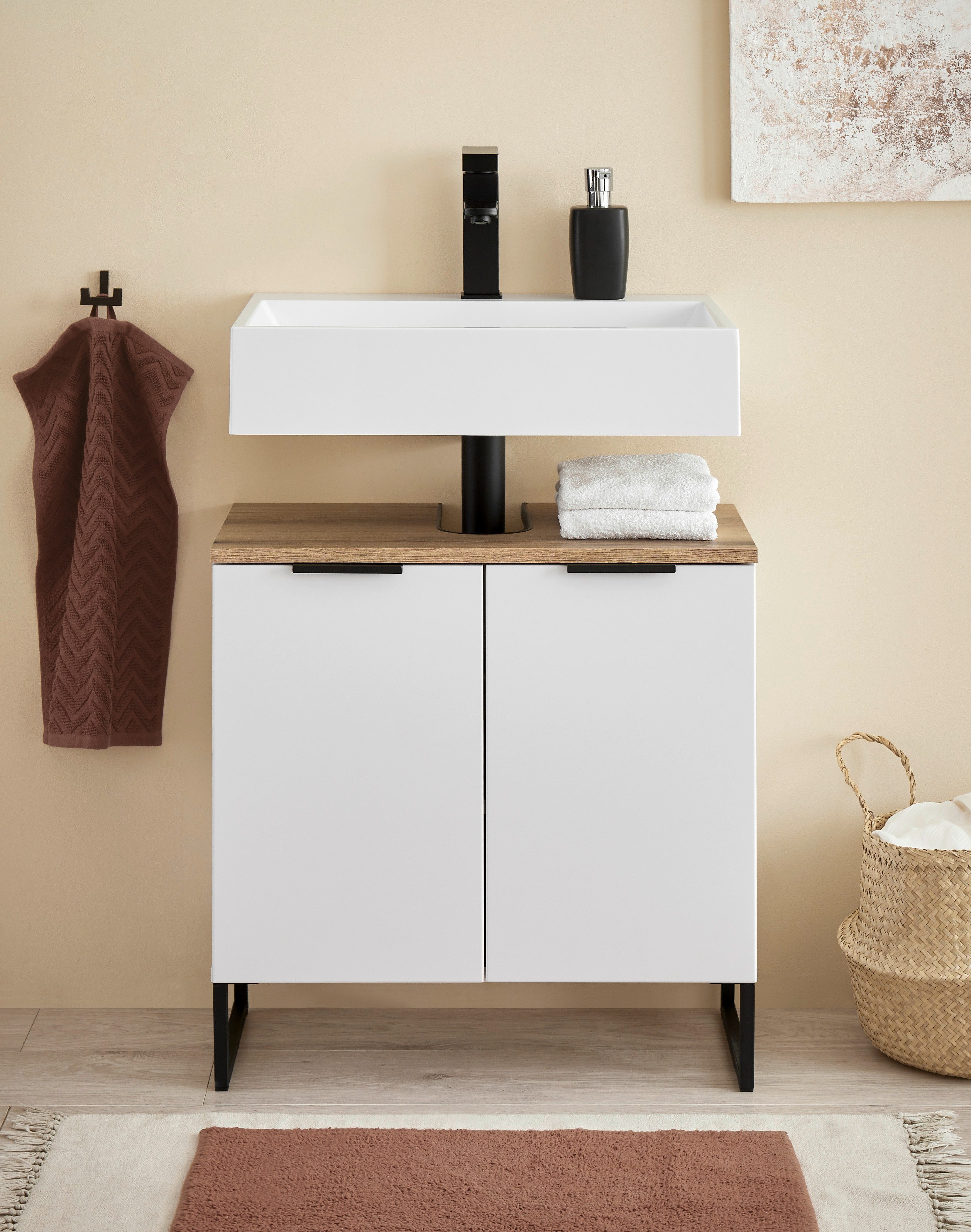 BASIC by Balculina Waschbeckenunterschrank Denver Waschbeckenunterschrank, Badezimmerschrank 60x60x35 (1-St) Breite 60 cm, Tür L/R montierbar, Softclose