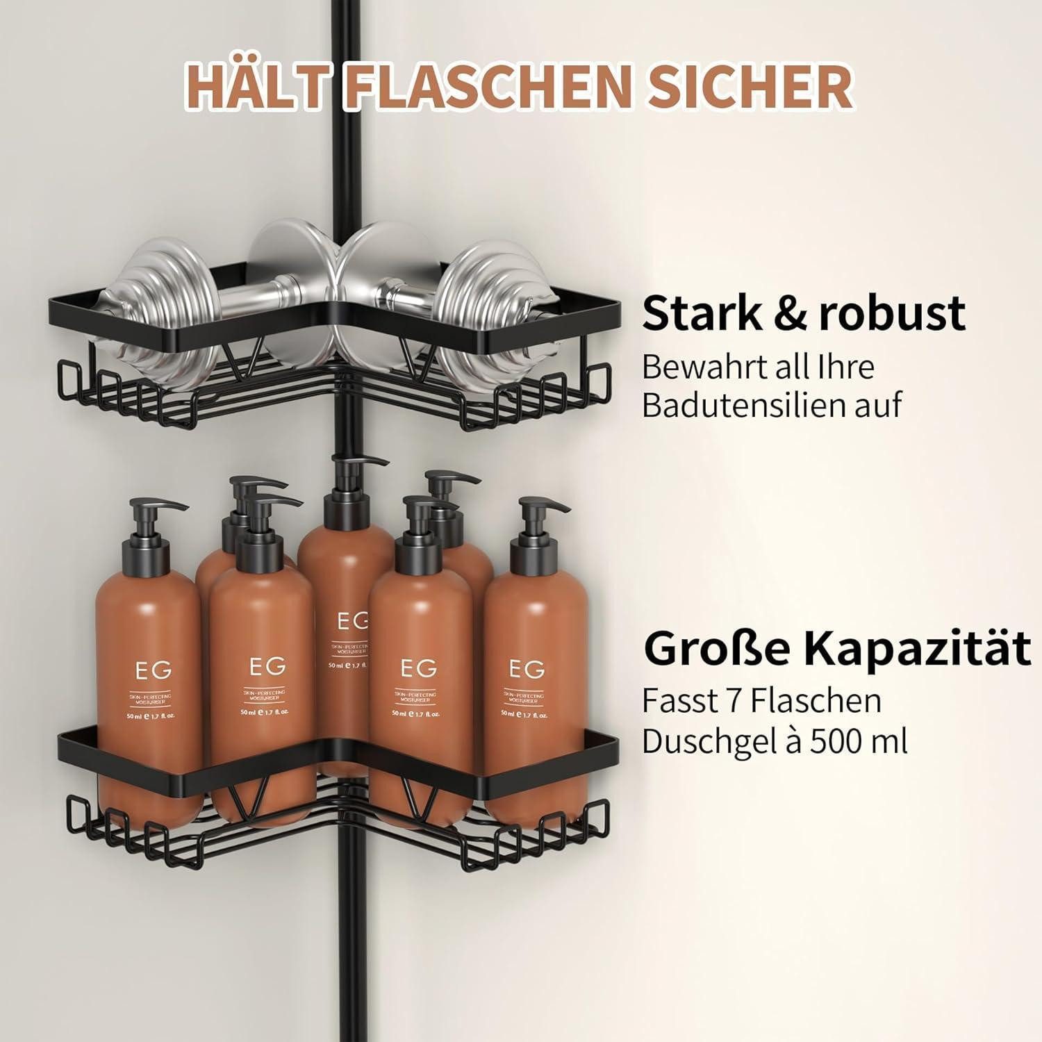 LuxusKollektion Teleskopregal Duschregal Teleskop Edelstahl Ohne Bohren Schwarz Teleskop Duschablage – Bild 5 von 5