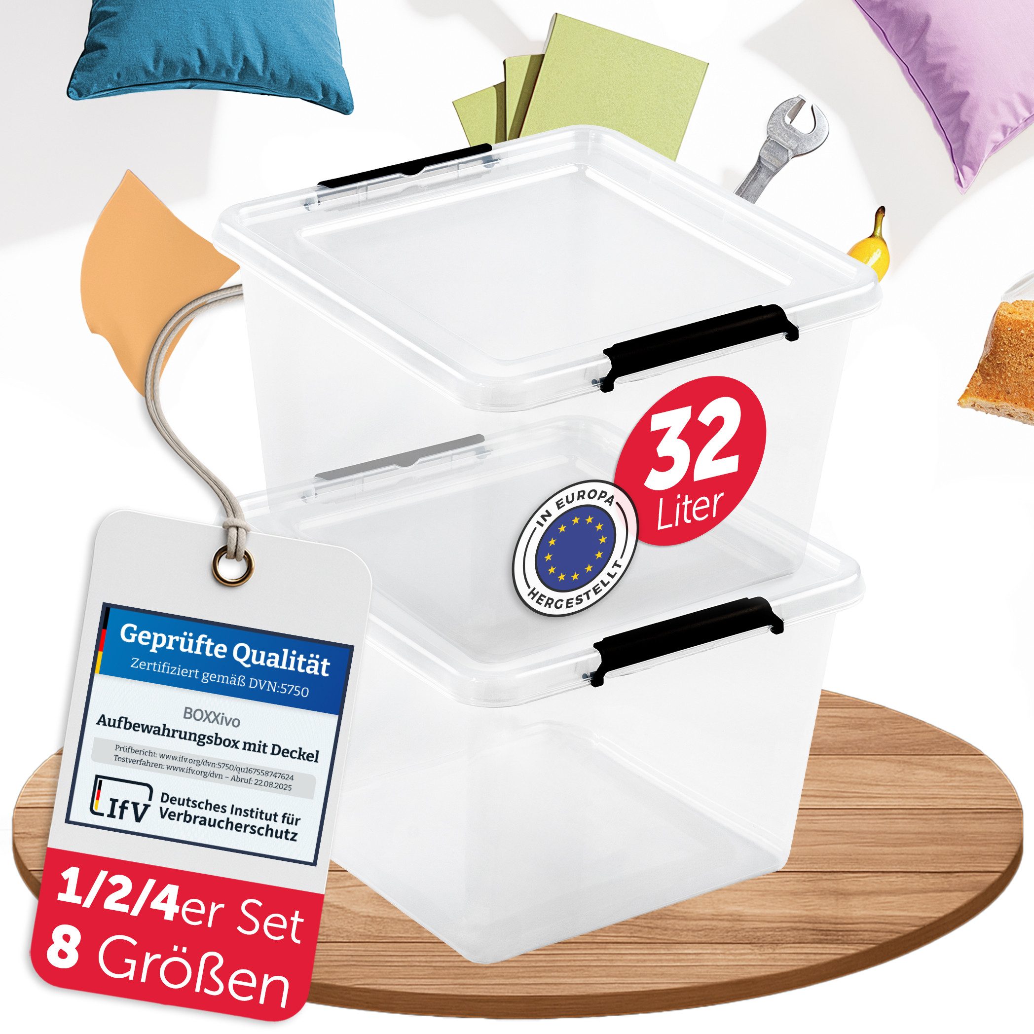 BOXXivo Aufbewahrungsbox Aufbewahrungsboxen mit Deckel BPA-freie & lebensmittelechte Boxen (2 St), Plastikbox mit Deckel - robuste & stapelbare Aufbewahrungsboxen