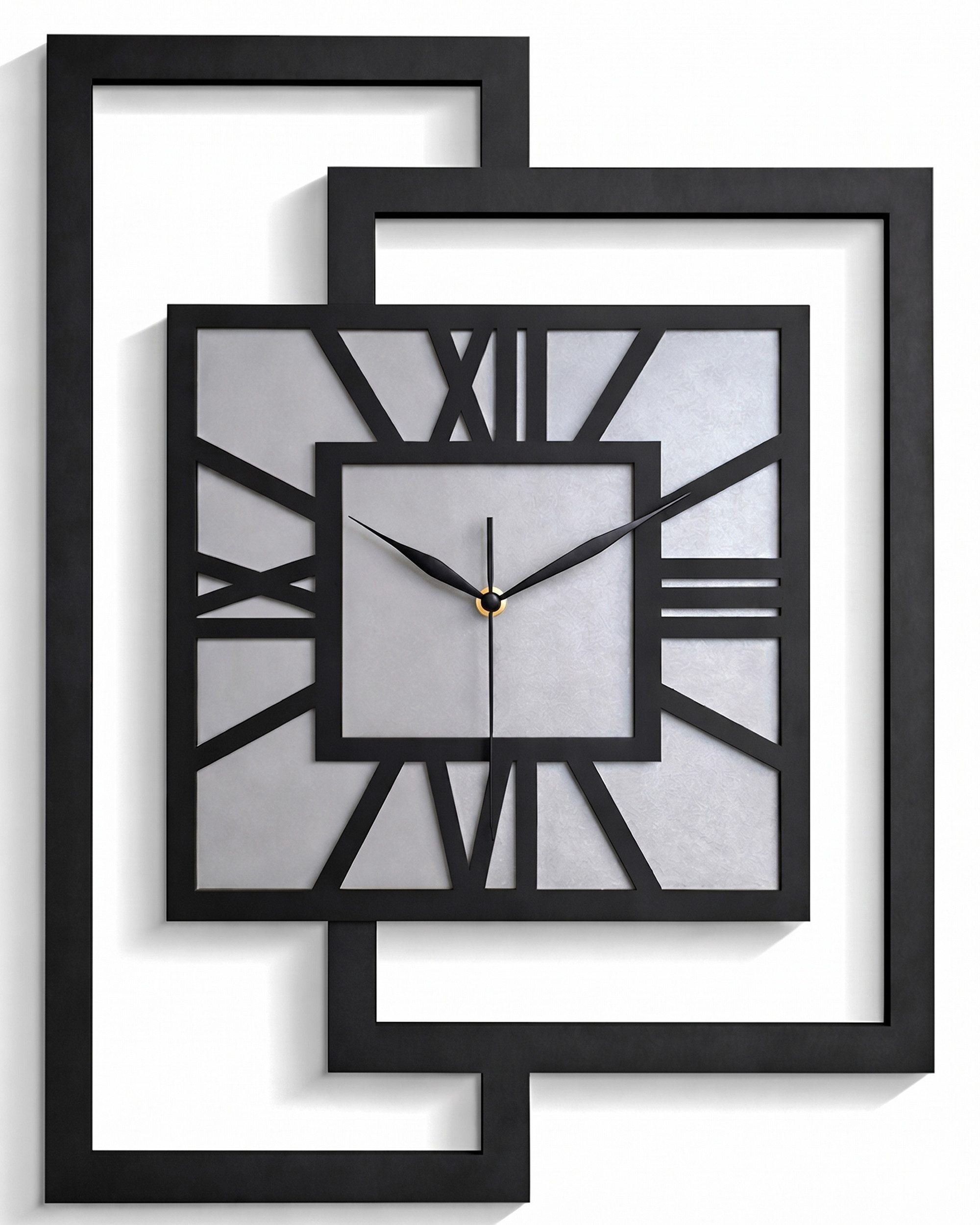 ORNAMENTI Wanduhr Große handgefertigte, moderne, aus Holz, Hingucker, 44 x 56 cm, grau (Rechteckig vertikal ohne Tickgeräusche für Wohnzimmer lesbare Ziffern)