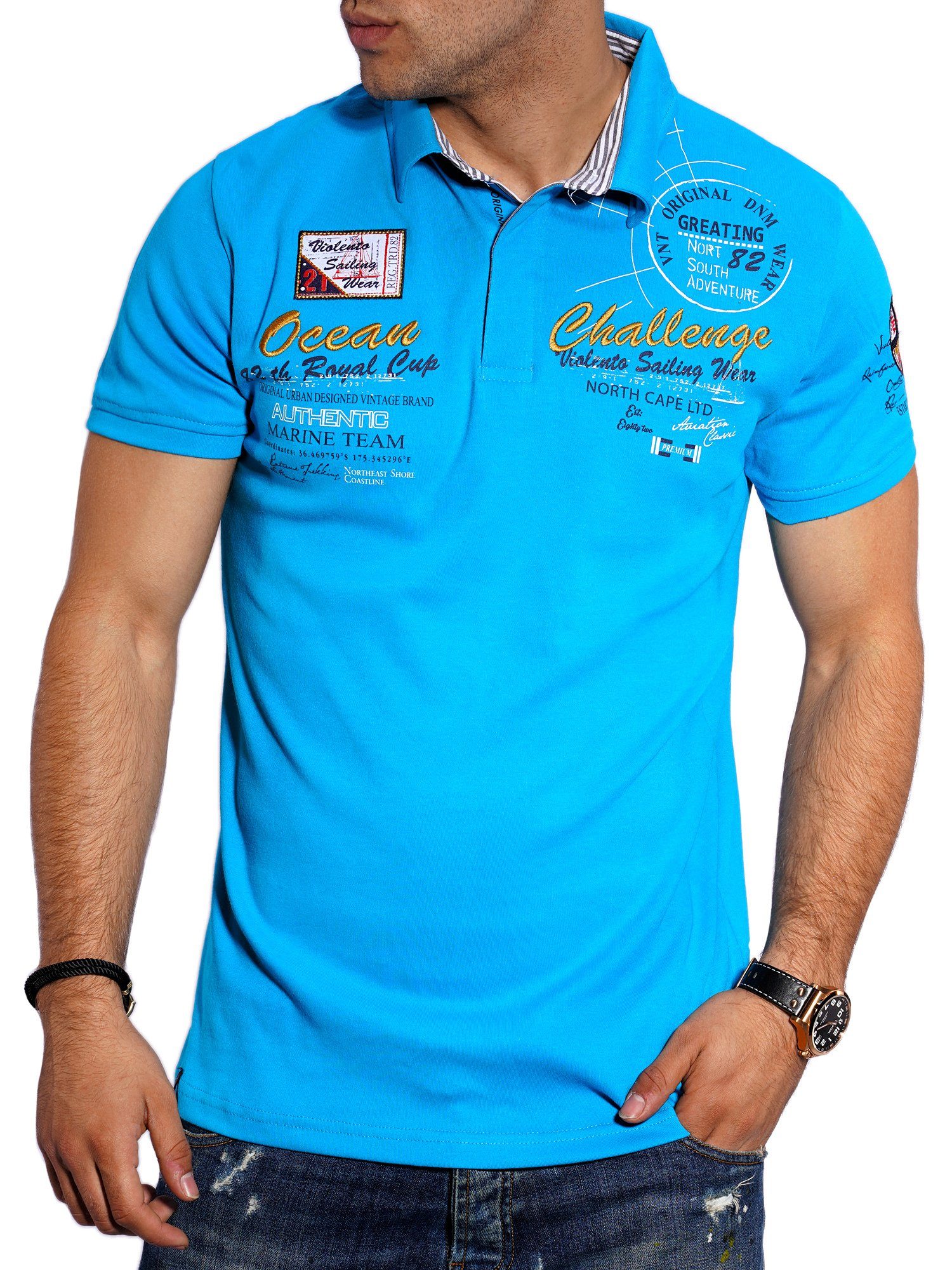 Style-Division Poloshirt SDHOUSTON Bedruckt & mit Stickereien Türkis
