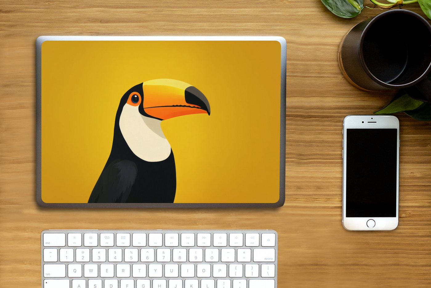 Thumbnail - MuchoWow Laptop-Aufkleber Tukan - Minimalistisch - Schnabel - Orange