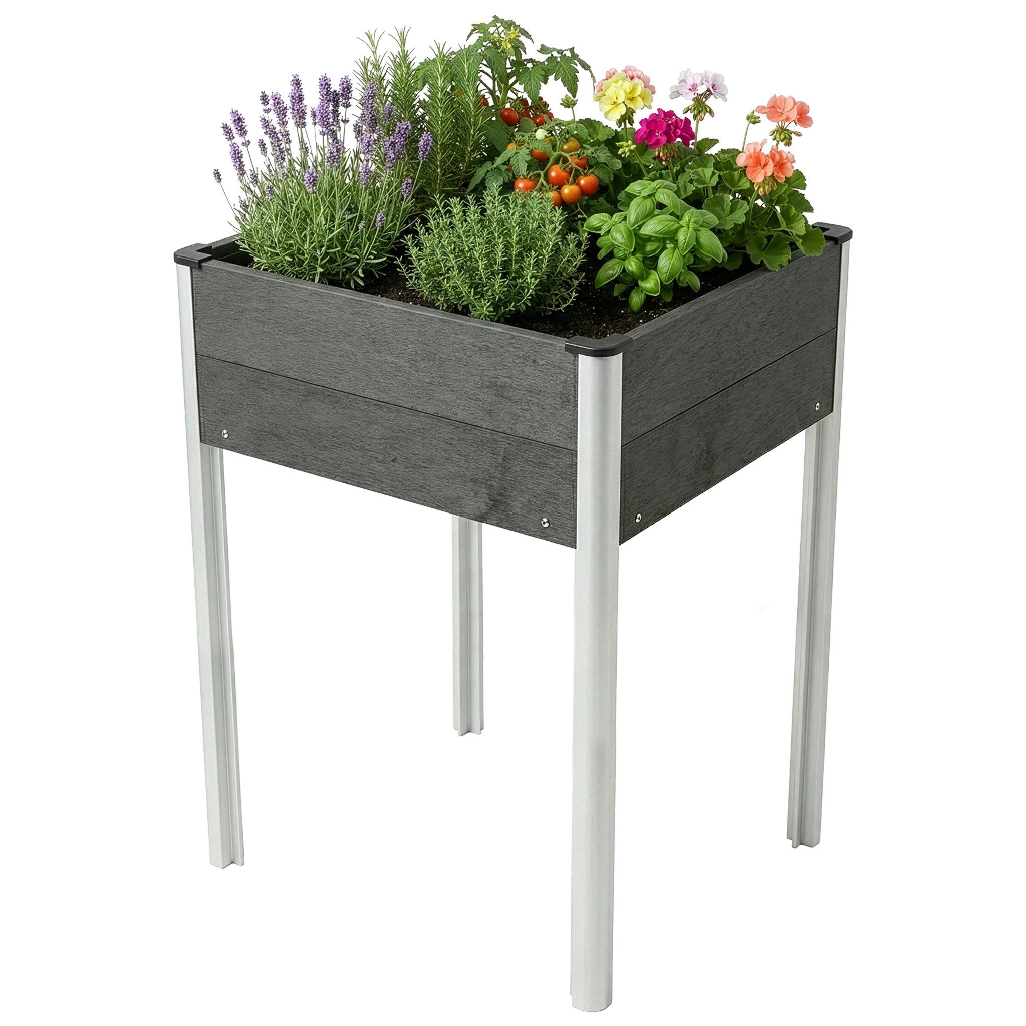 Floordirekt Hochbeet Salina 60x50x90 cm, aus WPC, Aluminium & Stahl, für Balkon & Terrasse (1 St., für Kräuter, Gemüse oder Blumen), anthrazit, wetterbeständige, langlebig & rückenschonende Arbeitshöhe