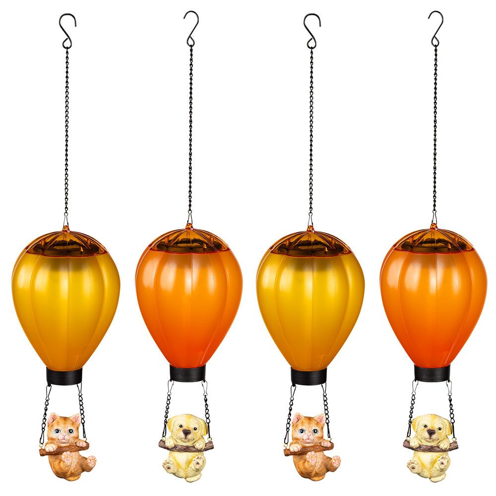 Haushalt International LED Solarleuchte, LED-Leuchtmittel fest verbaut, Warmweiß, Solar Hängelampe LED Außen Heißluftballon Garten Hund Katze 4er Set