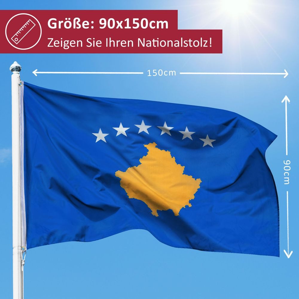PHENO FLAGS Flagge Kosovo Flagge 90x150 cm – Wetterfeste Nationalflagge, Inkl. 2 Messing Ösen