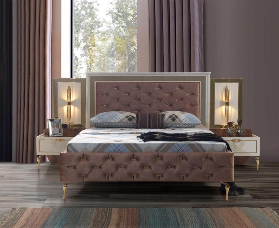 Möbel (3-tlg) Set 2x Komplett Bett JVmoebel Schlafzimmer Nachttische Luxus Bett 3tlg Design