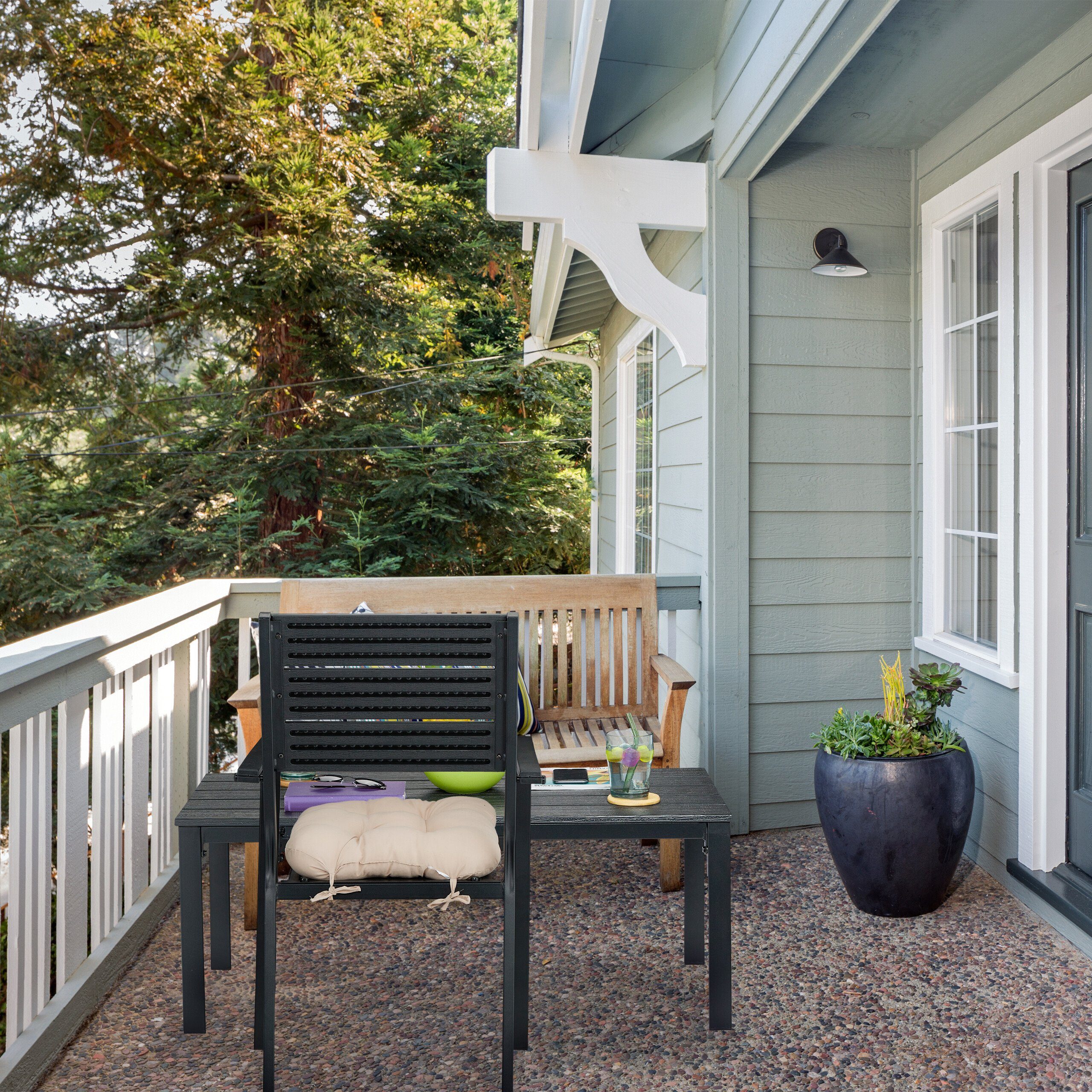 relaxdays Gartenstuhl Schwarzer Gartenstuhl im 2er Set