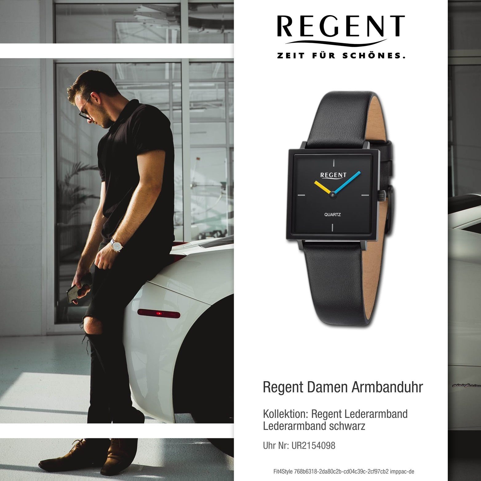 Regent Quarzuhr Regent Damen Armbanduhr Lederarmband (ca. rundes 28x28mm) schwarz, Gehäuse, groß Analog, Damenuhr