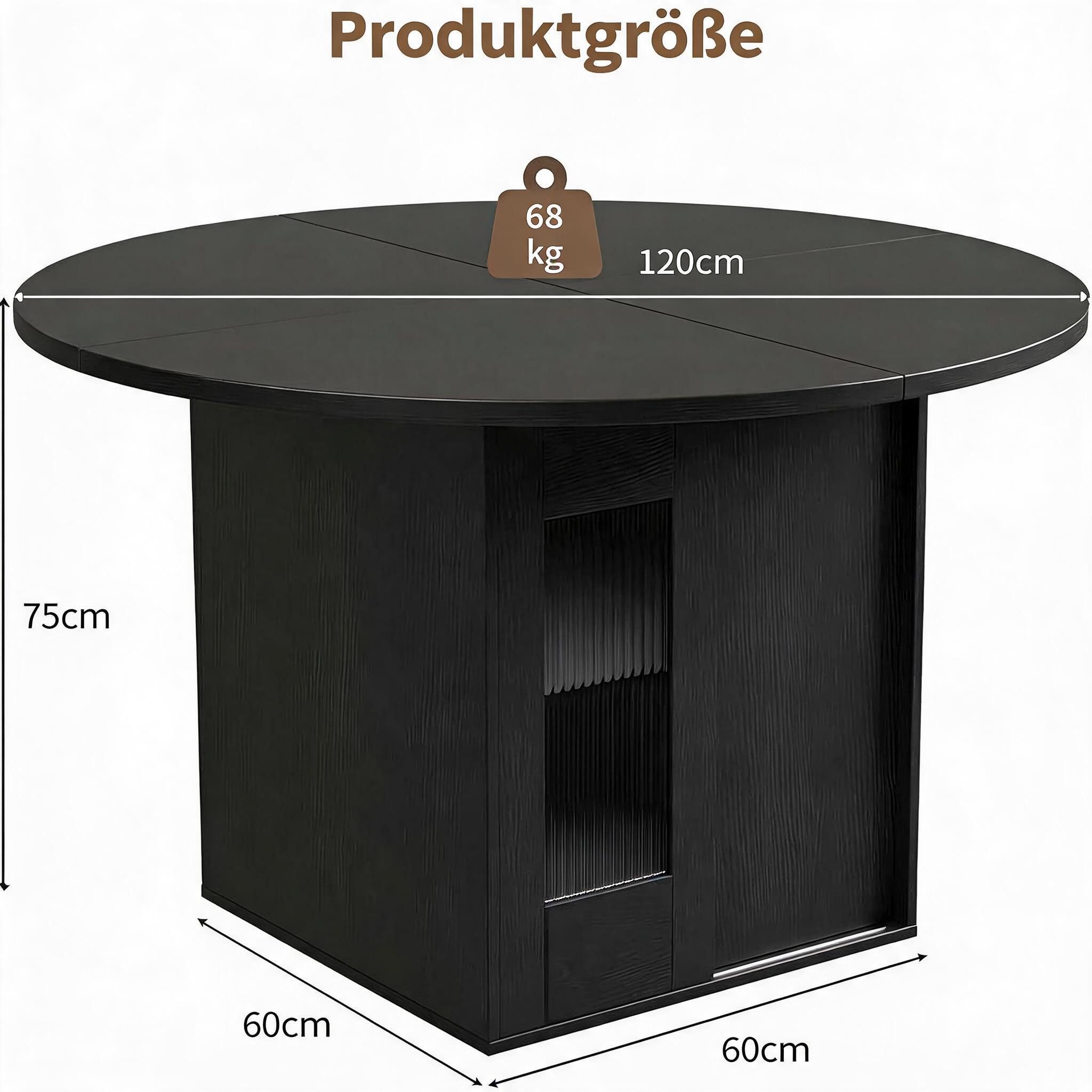 GarveeMore Esstisch Runder Küchentisch mit Stauraum Platz für 4–6 Personen Wohnzimmertisch (1-St), 2-stufiges Regal und Schiebetür für Esszimmer, Küche oder Wohnzimmer