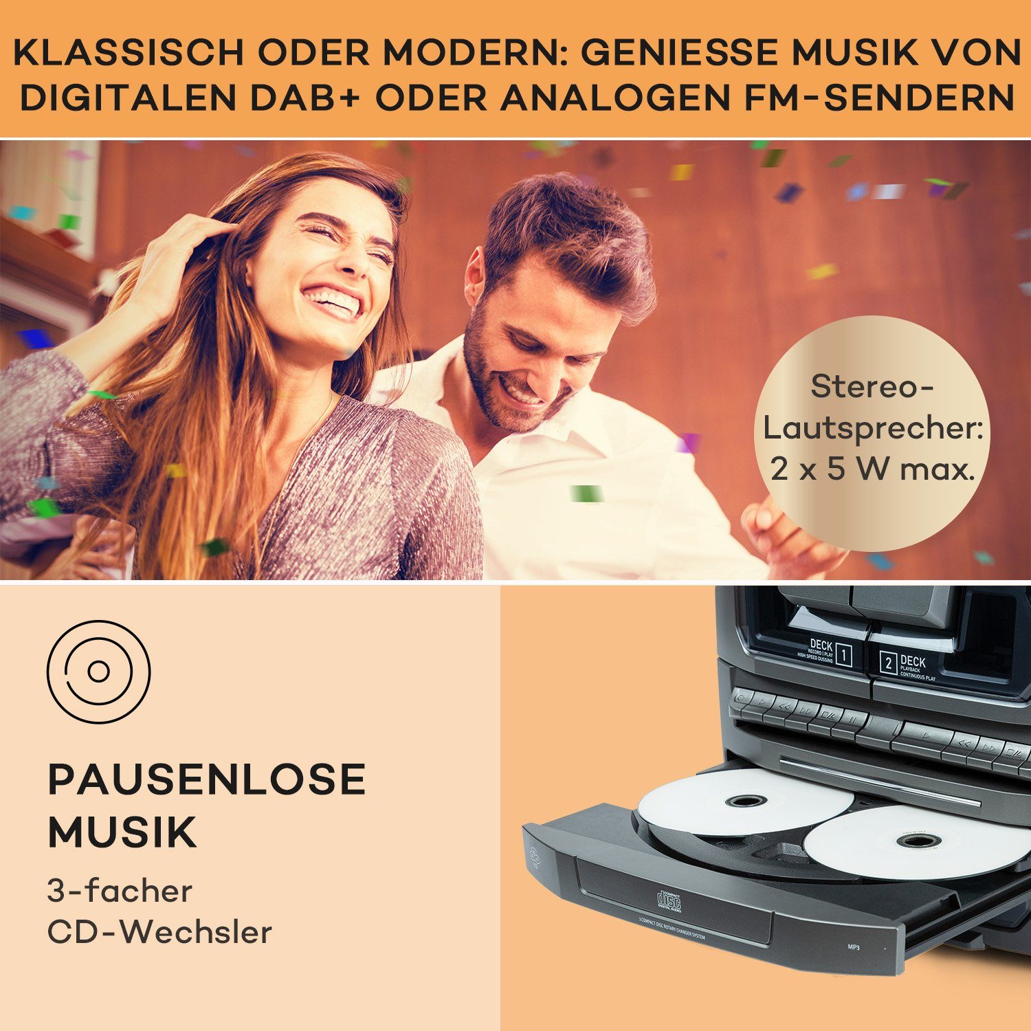 DAB+ Franklin (Radiotuner: FM, W) DAB+ Stereoanlage Auna 10 / Silber/schwarz