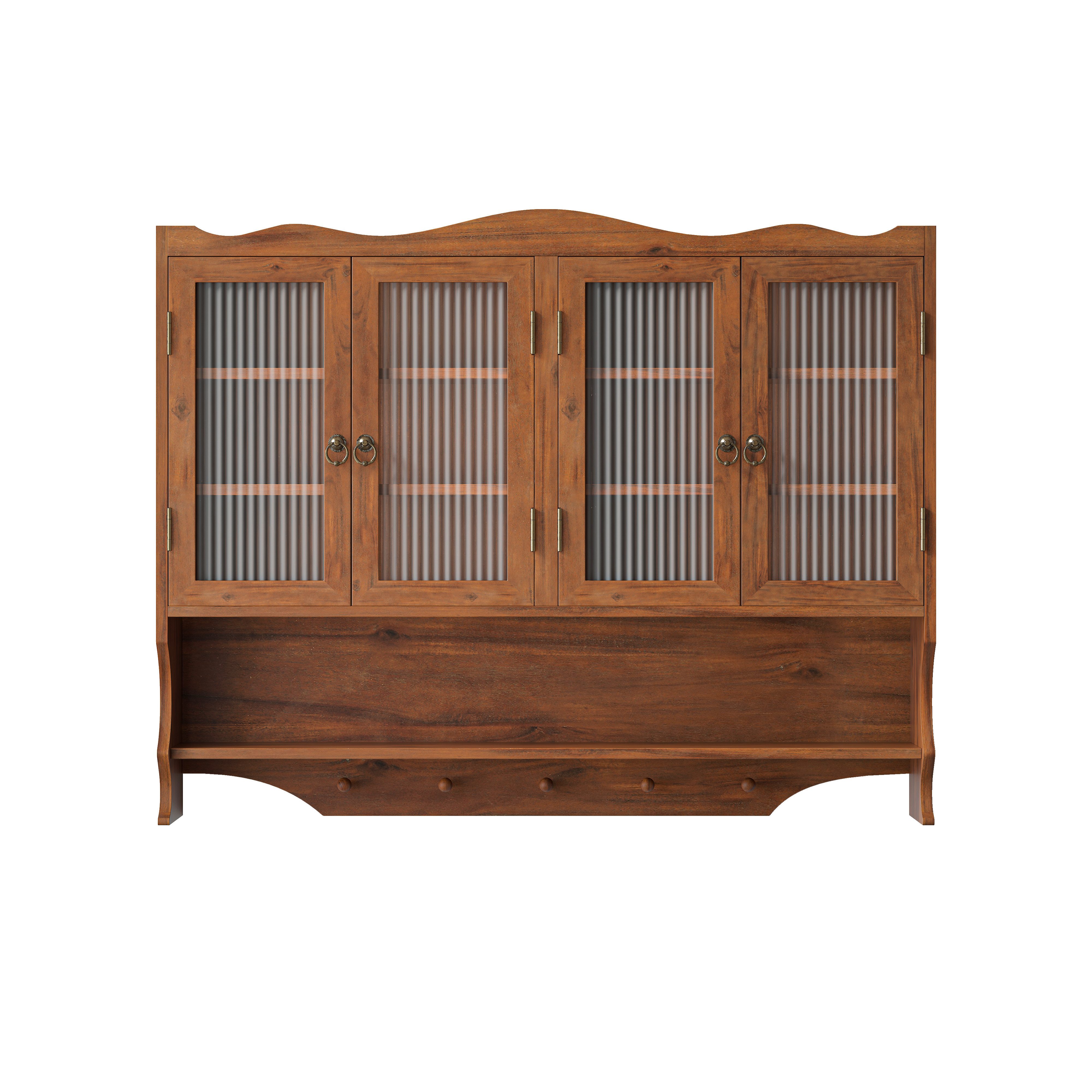 Celya Wandhängeschrank 100 cm Retro-Wandschrank mit 4 Türen, zwei Ablageflächen und einem offenen Hakenregal