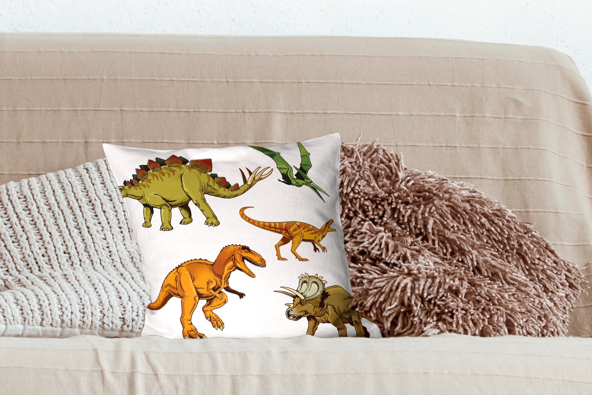 MuchoWow Dekokissen Dinosaurier Schlafzimmer, - Deko, - Sofakissen Zeichnung Wohzimmer, Füllung Zierkissen Jungen - Kinder, mit für