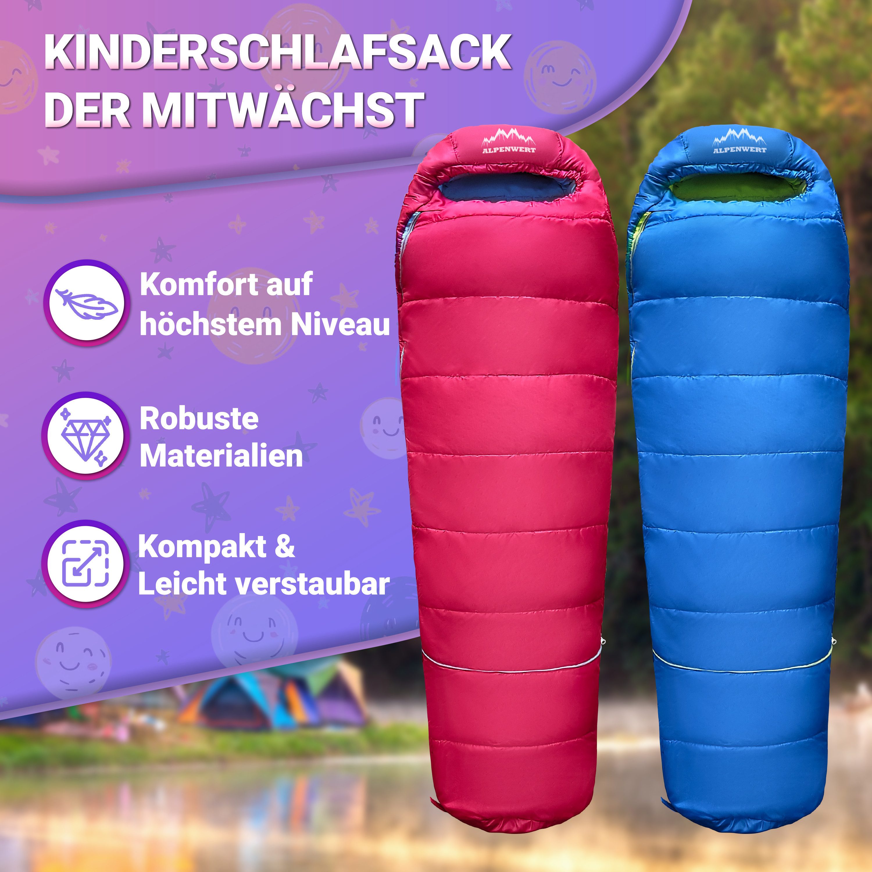 Alpenwert Kinderschlafsack Ultraleicht 130-170cm – Outdoor, wasserabweisend günstig online kaufen
