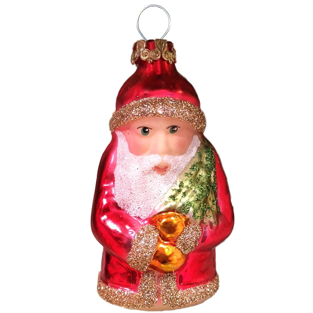 Thüringer Glasdesign Christbaumschmuck kleiner Weihnachtsmann mit Baum 7cm (1-tlg), mundgeblasen, handbemalt