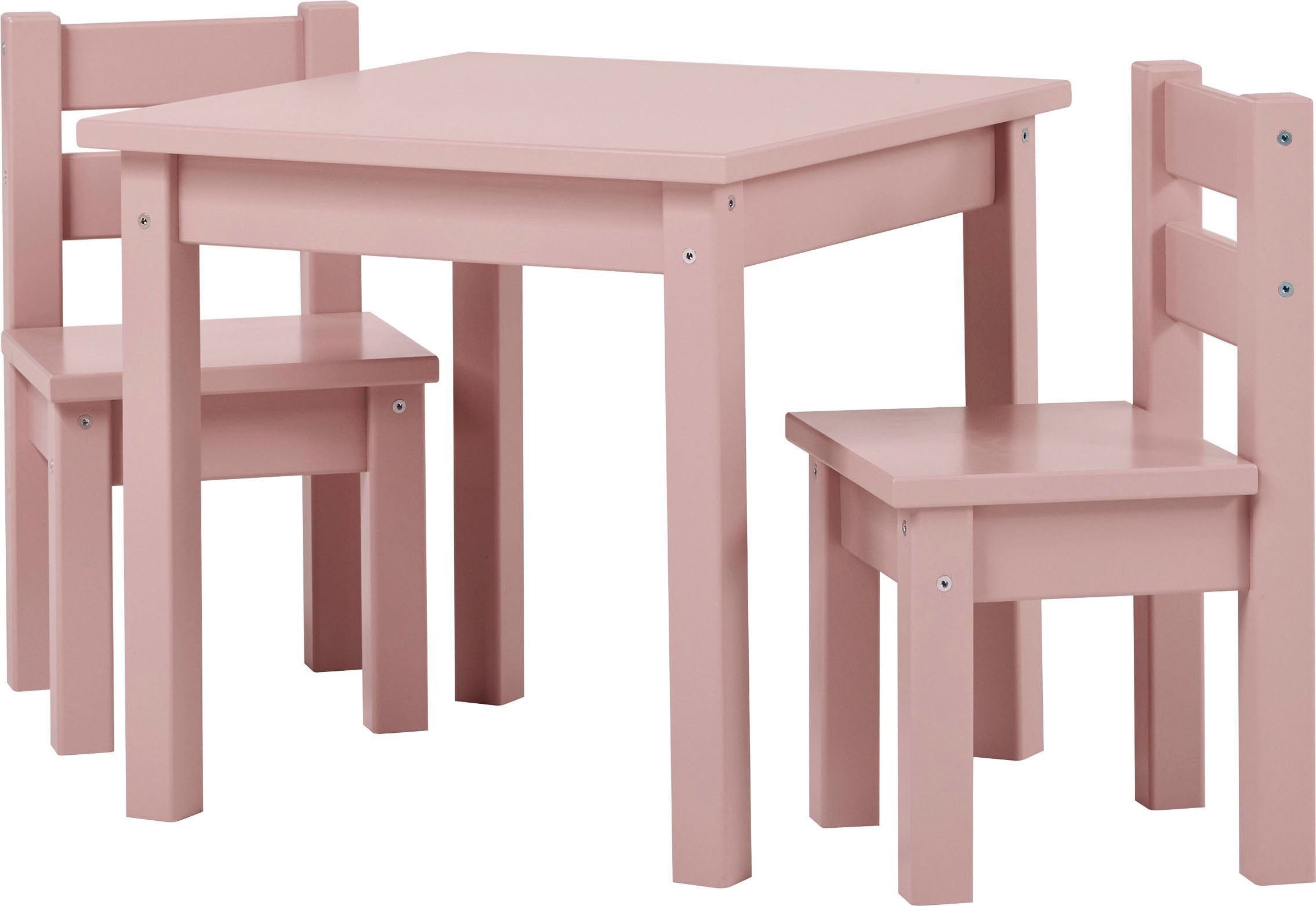 Hoppekids Kindersitzgruppe MADS Kindersitzgruppe, (Set, 4-tlg., 1 Tisch, 3 Stühle), in vielen Farben, mit drei Stühlen hellrosa