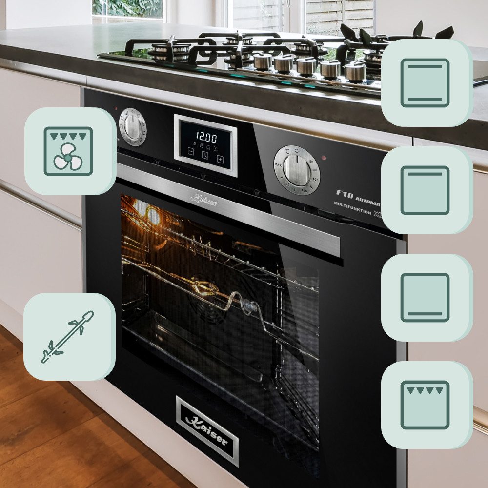 Kaiser Küchengeräte Backofen-Set Herd Set Autark Elektro Backofen, Autark, 79L, Einbau Backofen,10 Funktionen mit Induktions-Kochfeld, Autark Herd Power Booster 60 cm Barbecue EH 6326 Sp+KCT 6700 FI, mit 1-fach-Teleskopauszug