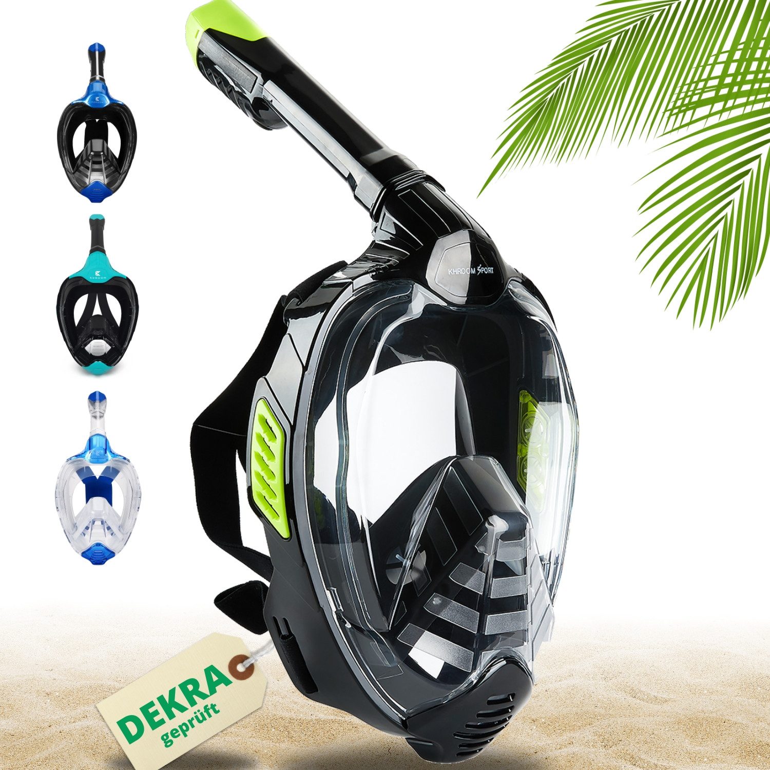 Khroom Schnorchel Schnorchelmaske Erwachsene / Kinder, CO2 sicher, Vollgesichtsmaske (DEKRA geprüft), Seaview X