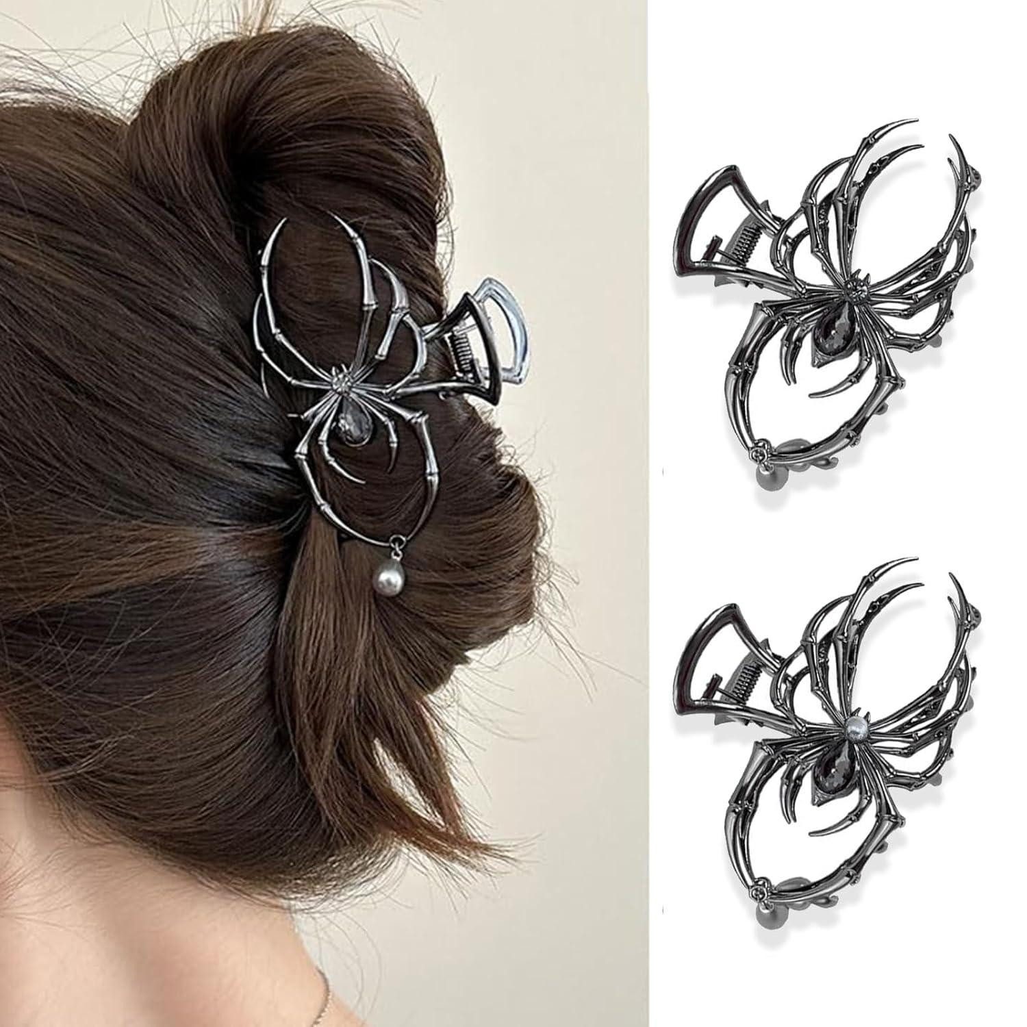LuxusKollektion Haarklammer 2er Set Spinnen Haarklammer Metall Schwarz Gothic Punk Y2K Stil