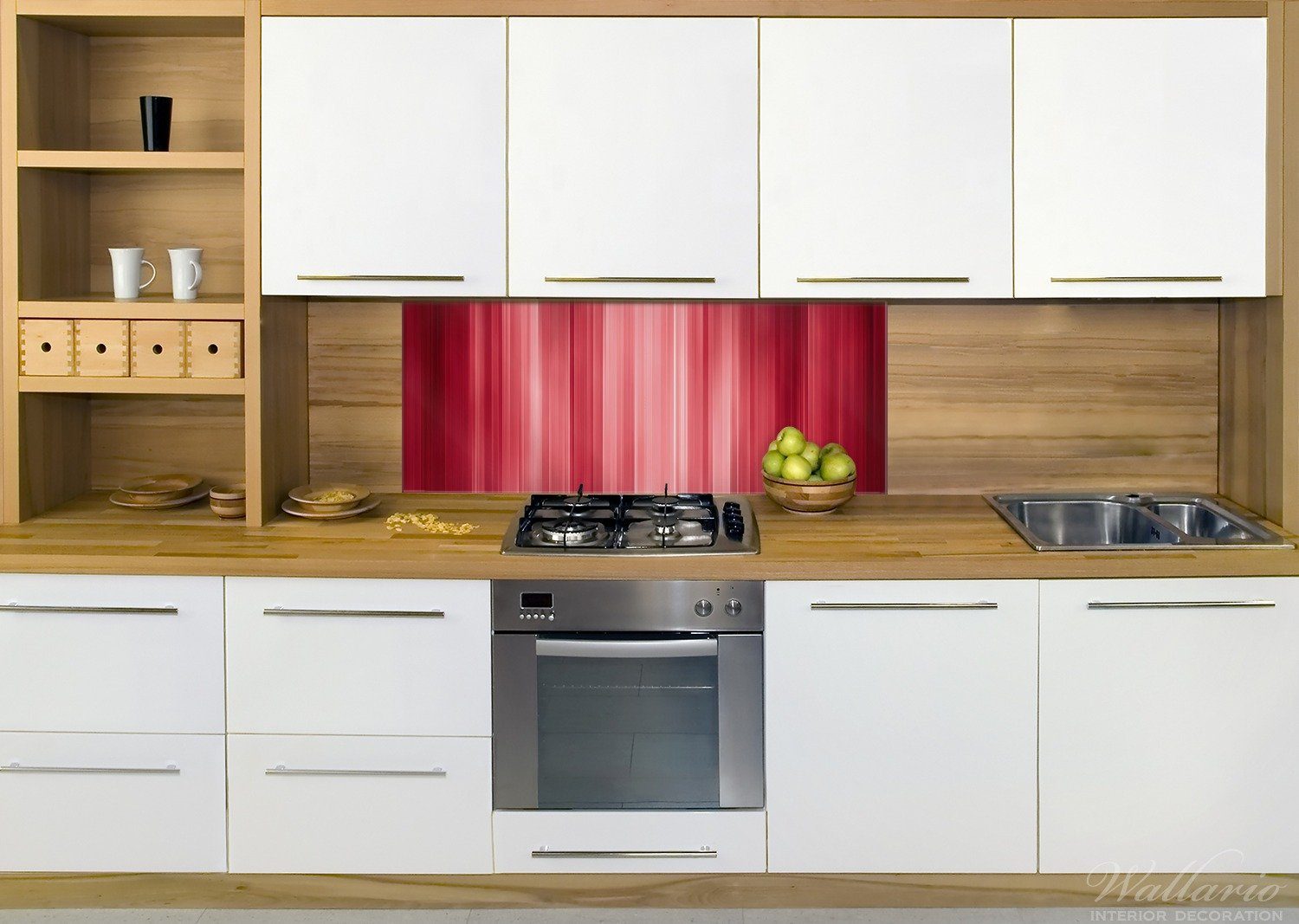 Rot Küchenrückwand - und Abstraktes gestreift (1-tlg) Wallario Streifenmuster, schwarz