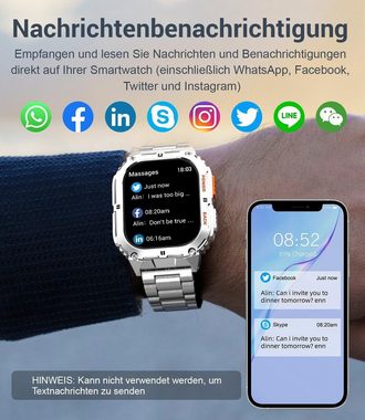 Lige Smartwatch (1,95 Zoll, Android iOS), Herren wasserdicht mit telefonfunktion blutdruck herzfrequenz uhren